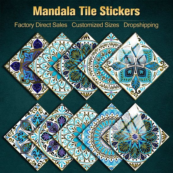 10152030cm Colorful Mandala Style Tile Sticker Kitchen Bathroom Wardrobe Glossy Surface Art Mural Peel Stick Wall Decals 240727