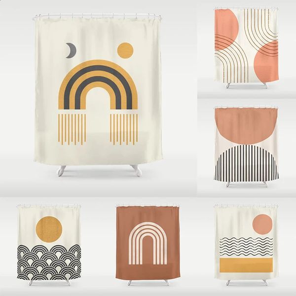 Simple circular sun curve landscape bathroom curtains home decoration waterproof bathtub personalized shower 240903