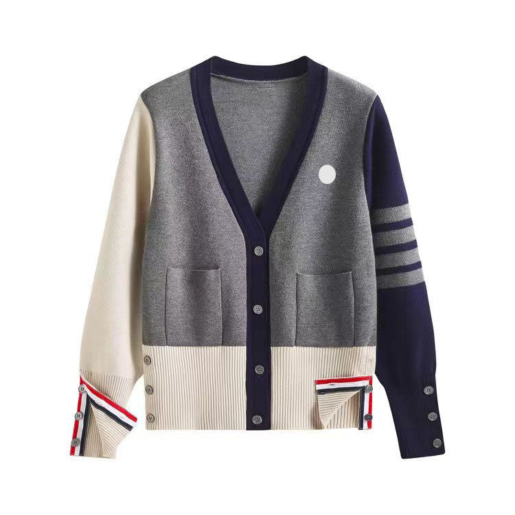 Woman Sweater Cardigan Blouse Shirts Knits Tees Long Sleeve T Shirts V Neck Style Red Striped Budge Female Slim Sweaters Wool Knit Jumper S-XL