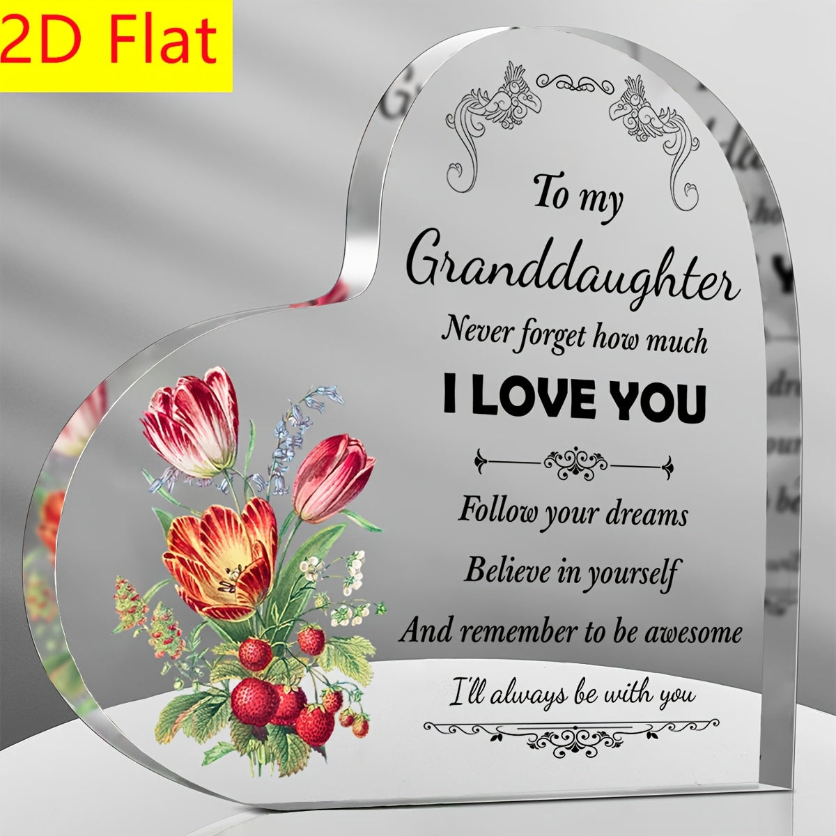 TEMU 2d Flat, 1pc, Heart-shaped Acrylic Desktop Decoration - To My Granddaughter Gifts From , Gifts To Granddaughter, Great Keepsake Gift For