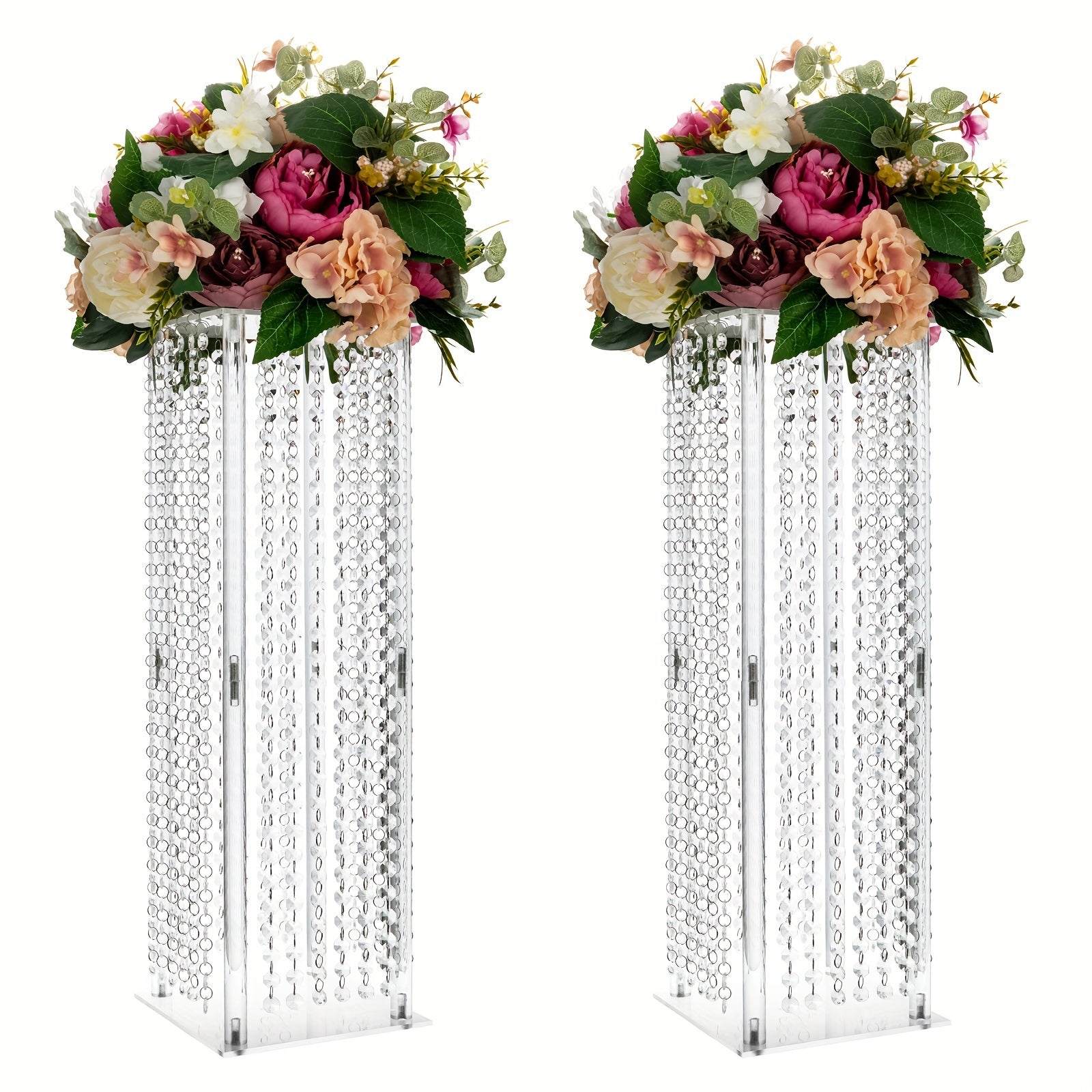 TEMU 2pcs Wedding Centerpiece Desktop Decoration Vase, 23.6-31.5inch High Acrylic Crystal Vase For Party Desktop Decoration, Elegant Geometric