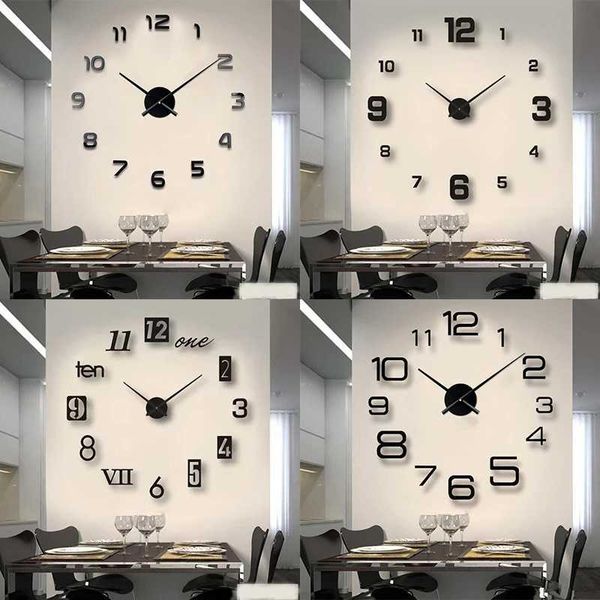 3D Wall Clock Luminous Frameless Digital Clock Acrylic Mirror Wall Stickers Home Living Room Bedroom Office Decor Hanging WatchXJ240814