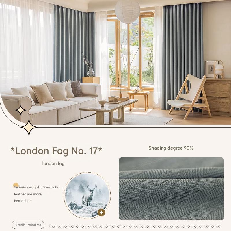 YL-36538 new chenille herringbone curtains high temperature setting modern simple finished product living room bedroom blackout curtain