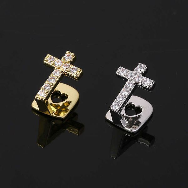 Cross copper micro inlaid zircon single hip hop braces suitable for men and women with tee grills