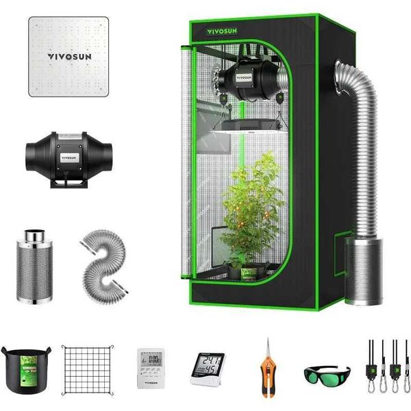 Grow Tent Complete System 2 x 2 ft. Grow Tent Kit Complete with VS1000 Led Grow Light 4 Inch 190CFM Inline Fan 24 x 24 x 48 X250205