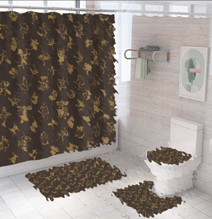 Shower Curtain Waterproof and Mildew-Proof 3d Digital Printing Polyester Shower Curtain Non-Slip Toilet Three-Piece Set