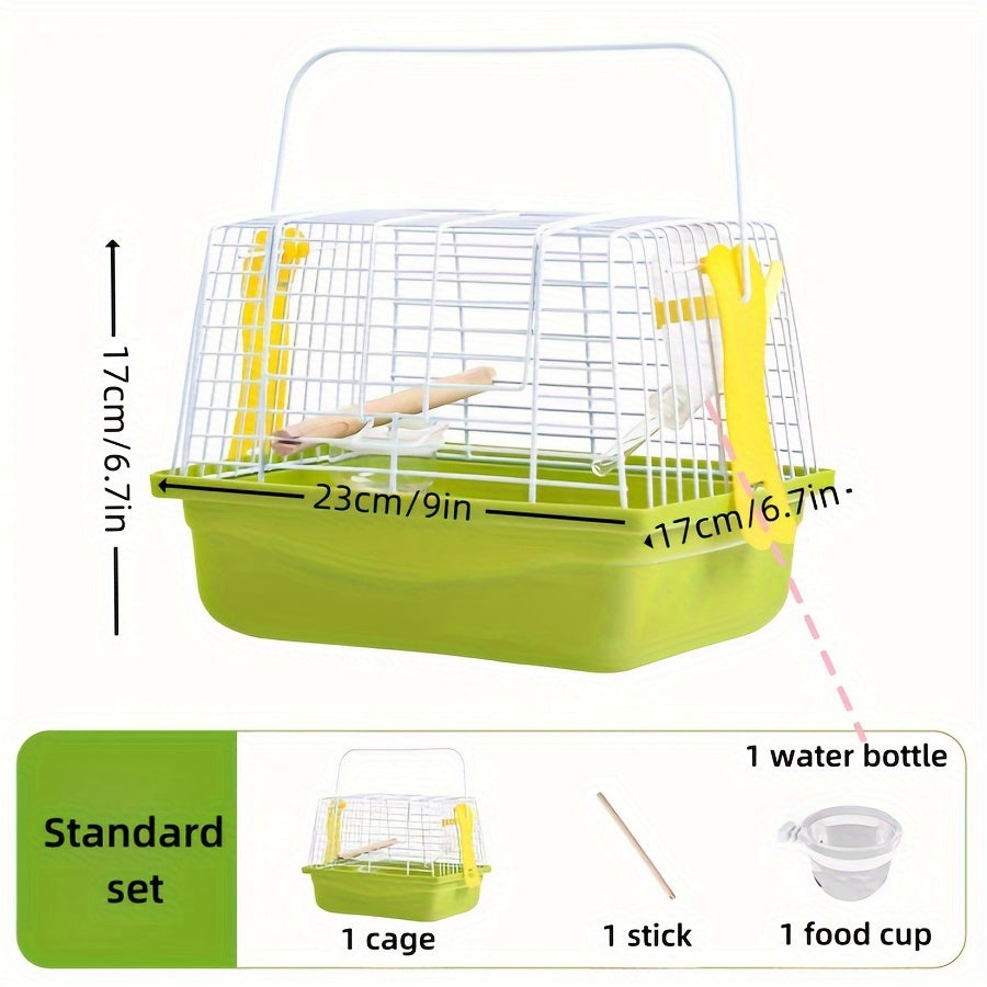 TEMU 1pc Plastic Bird Travel Cage With Hook And Loop Closure - Portable Lightweight Carrier For Small Parrots With Water Bottle And Food Cup Included