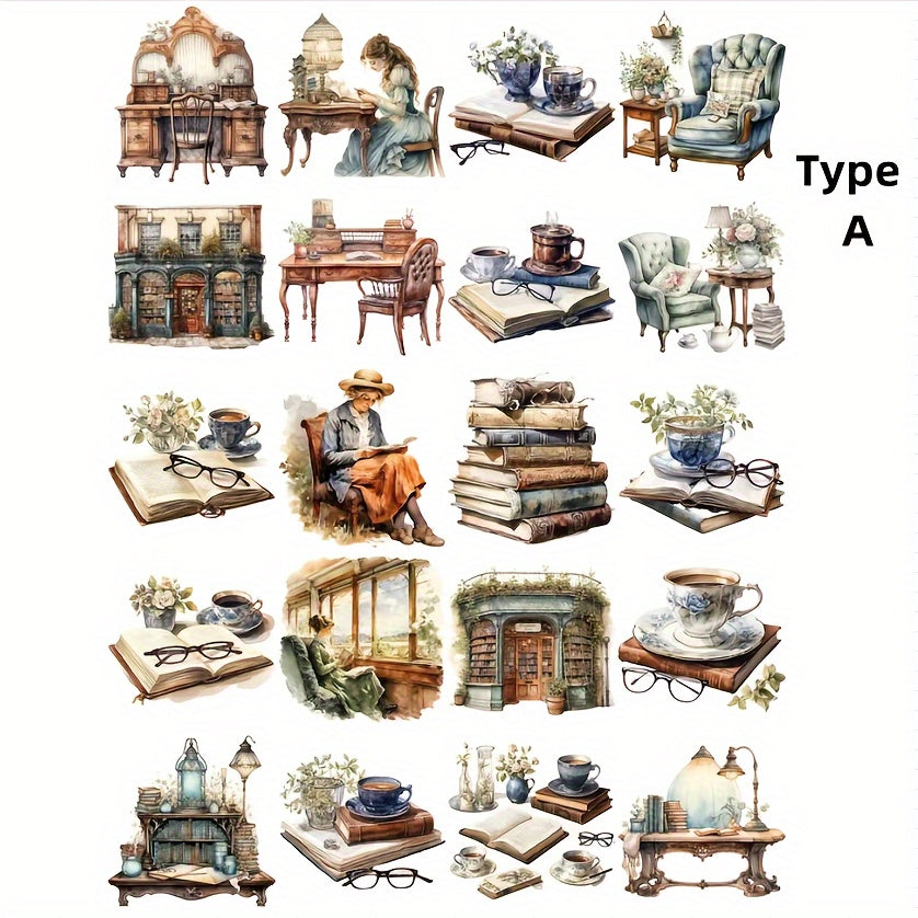 TEMU 4 Types For Reading Retro Books Series Stickers Journaling Junkjournal Sticker Scrapbooking Stickers Hand Account Sticker Junk Journal Supplies