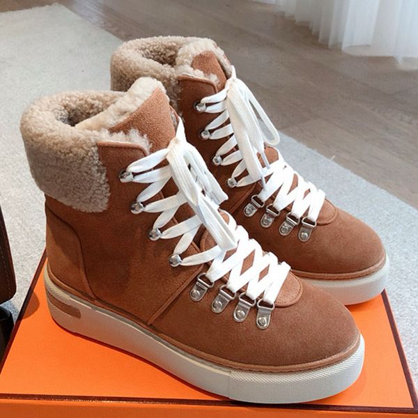 Autumn Winter New Pattern Womens Plush Lace Up Short Boots Fashion Warm Comfortable British Style Office Casual Shoes Non Slip Thick Soled B