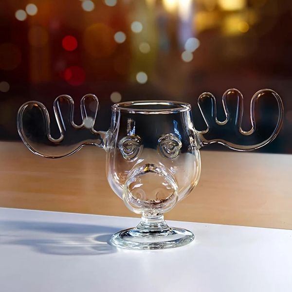 1-6PCS 240ml 8oz Christmas Mug Christmas Vacation Moose Mug Christmas Reindeer Head Wine Glass Wine Beer Water Juice Milk Glass 241231