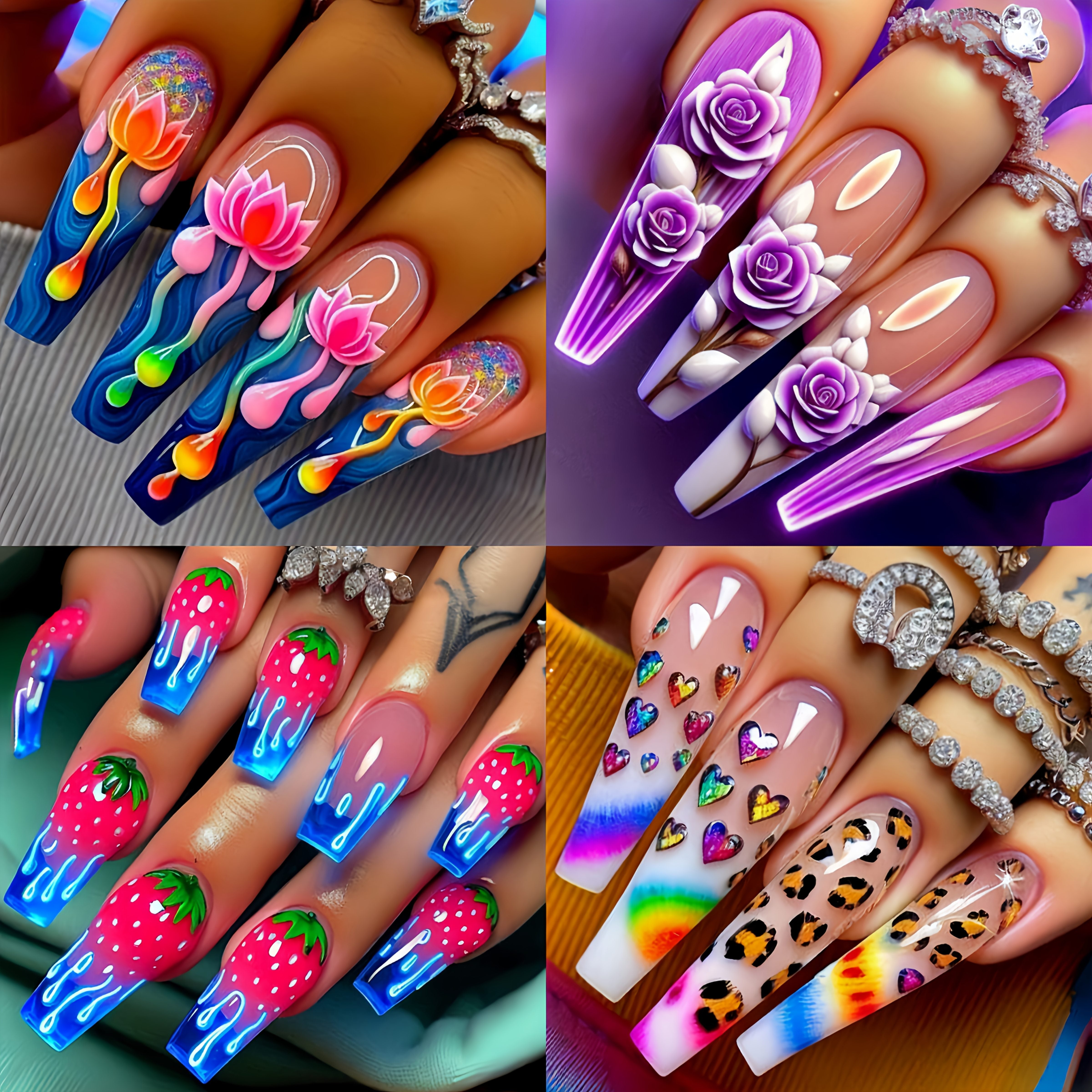 TEMU 96pcs Long Ballet Press-on Nails Set - Glossy Glitter & Floral Fake Nails With Removable Kit, Diy Manicure Stickers (-almond-oval) For, Parties,