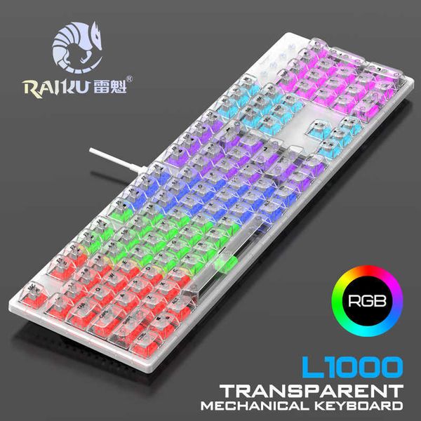 Keyboards RAIKU L1000 Transparent Mechanical Keyboard RGB Esports Gaming Keyboard Keyline Separation 104 Key Keyboard S25210