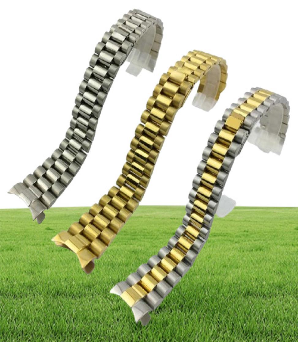 Watch Bands Accessories For Logtype ThreeBead Solid Diving Stainless Steel Band Presidential Buckle 20mm Men039s Gold9390706