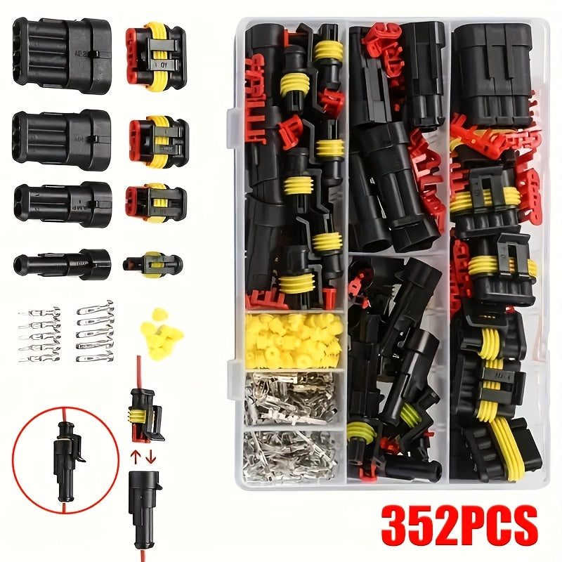 TEMU 352pcs Car Electrical Connector Terminals Automotive Electrical Wire Plug 1 2 3 4 Pin, Vehicle , Durable Plugs, Corrosionresistant, , Wiring