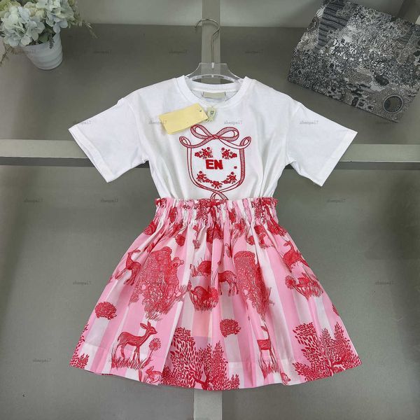 Top girls dress summer t-shirt set baby skirt set kids designer clothes Short sleeve T-shirt and Animal jungle print skirt