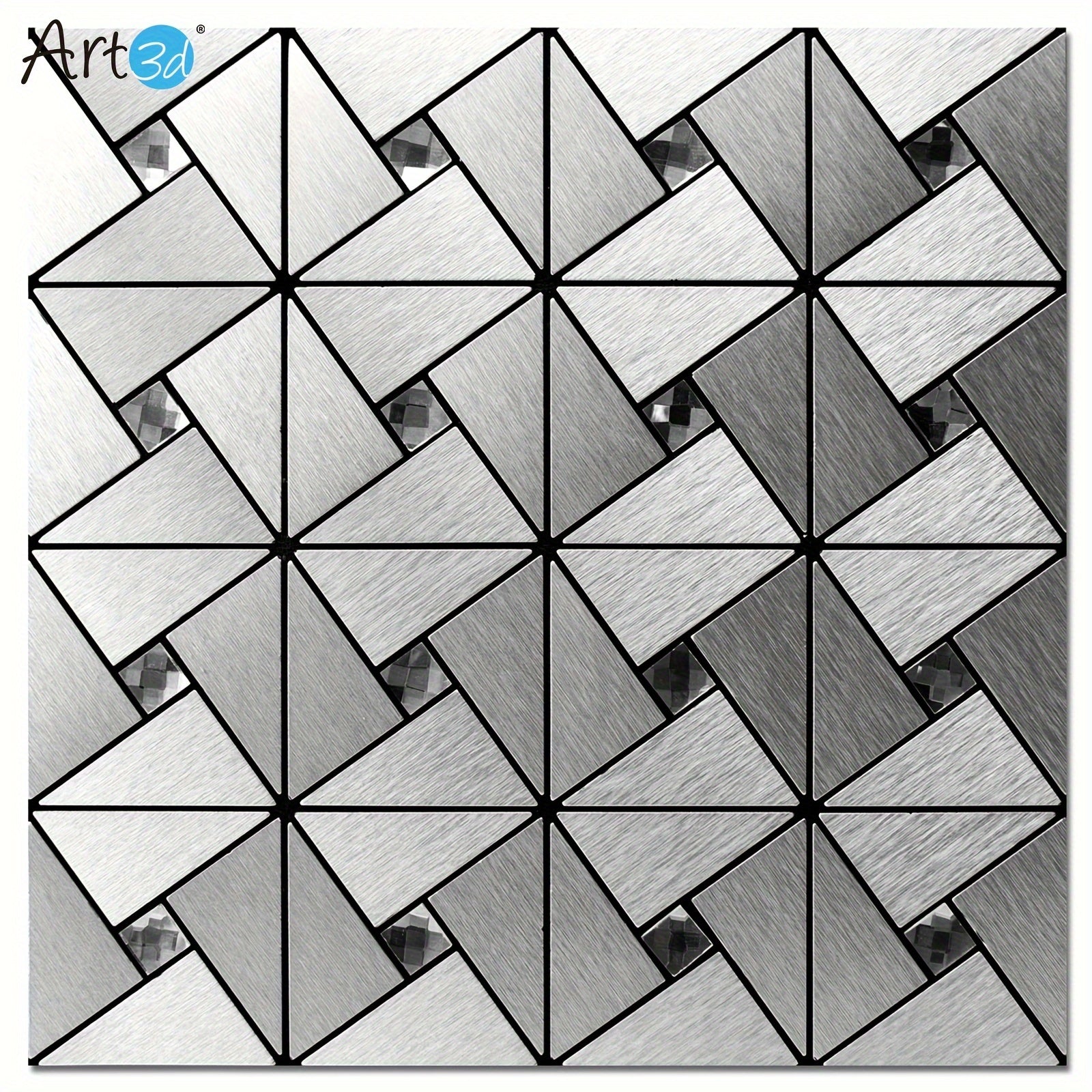 TEMU Art3d 10-sheet 11.8" X 11.8" Peel And Stick Backsplash Metal Mosaic Tiles, Silvery Windmill Puzzle Glass Mixed