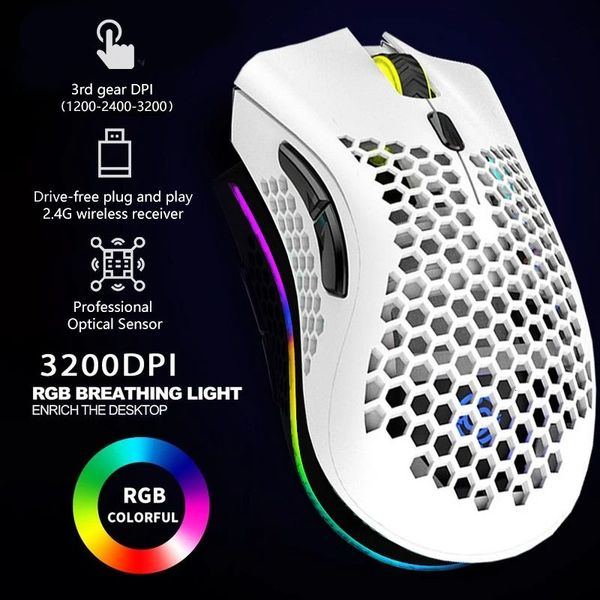 Mice 2 4G Wireless Mouse RGB Light Honeycomb Gaming Rechargeable USB Desktop PC Computers Aouse Laptop Gamer Cute