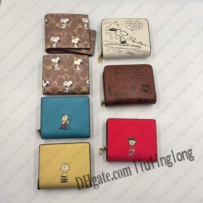 2025 wallet designer peanuts newspaper printed small surround zipper card bag mens card holder women snoopys graffiti leather wallet zipper coin pur