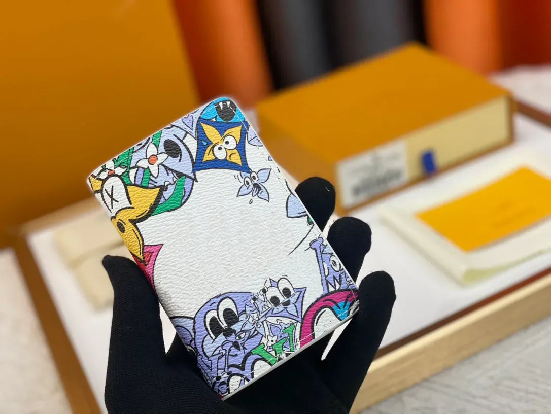 Fashion Luxury Designer Man Women&#039;s Bag High Quality Fun Cartoon Image Pocket Money Clip Card Bag Passport holder Card holders with original bo