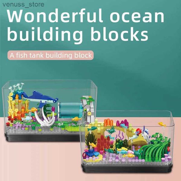 Blocks Creative Room Decoration Aquarium Fish Tank Mini Size Building Blocks DIY Fishbowl With LED Light Bricks For Children Toys Gifts R231