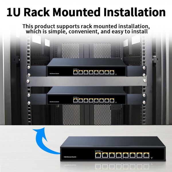 HORACO 10Gbps 8 Port Ethernet Switch 10000Mbps Network Switcher 160G Bandwidth Networking Hub Internet Splitter Plug and Play