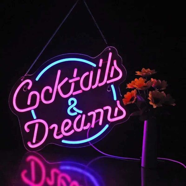 Cocktail and Dream Wall Decoration LED Bedroom Beer Bar Light with Dimmable Switch Logo Hotel Party Club Office Art Light X241028