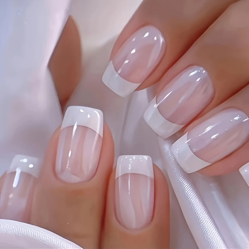 TEMU 72pcs French Nail Stickers, Glossy Nude And White, Short Square Acrylic Fake Nails, Women's Reusable Nails, Suitable For Parties And Special