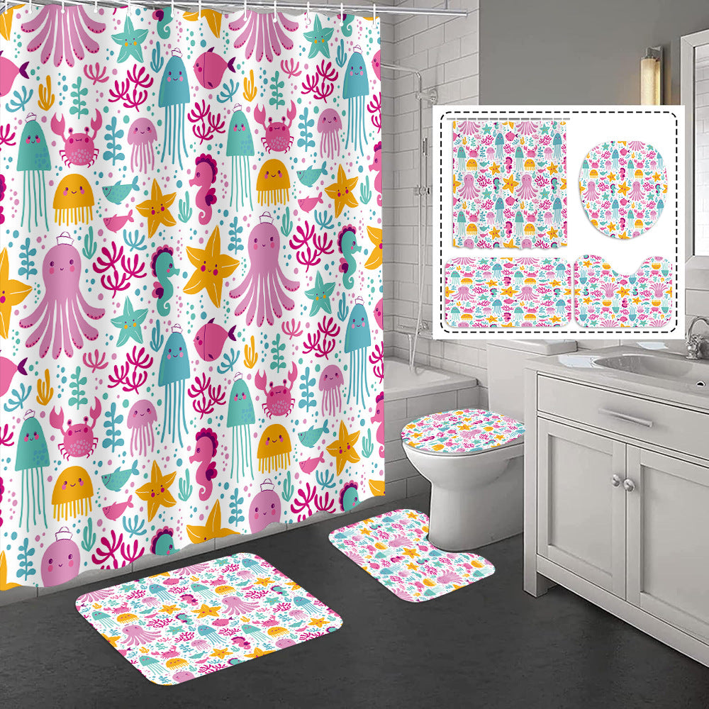 YL-37416 Hot selling shower curtain manufacturer Bomi digital printed polyester shower curtain non-slip mat set