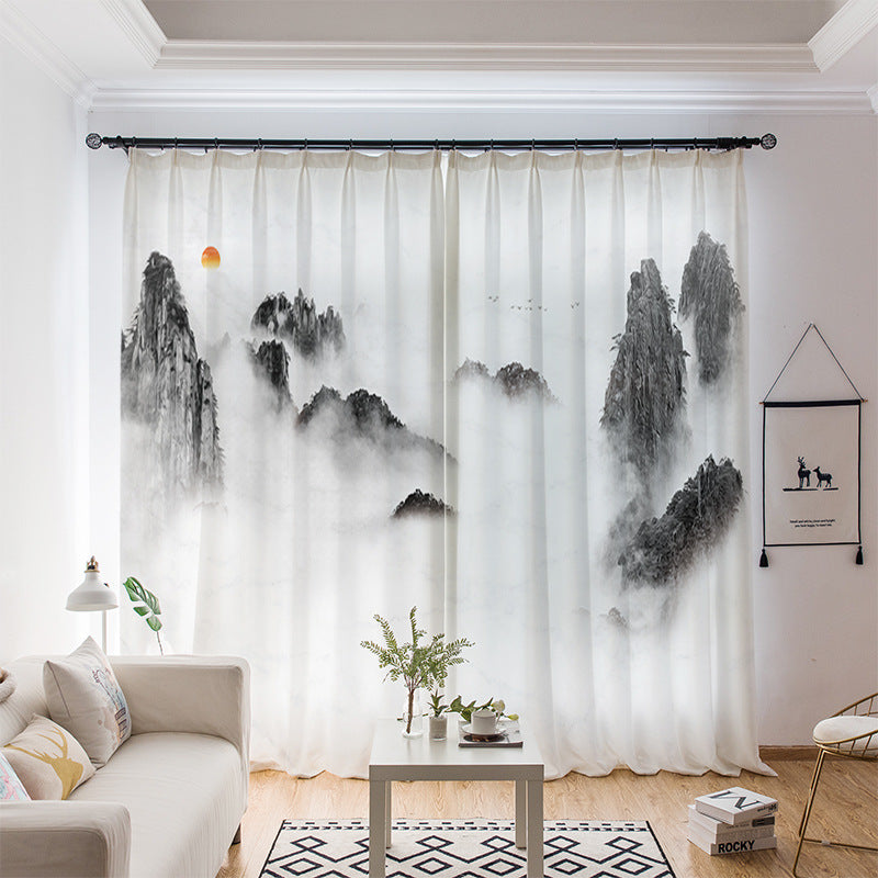 YL-36651 whole house curtain new Chinese style Zen Zen style lotus Buddha hand study tea room living room health blackout window gauze