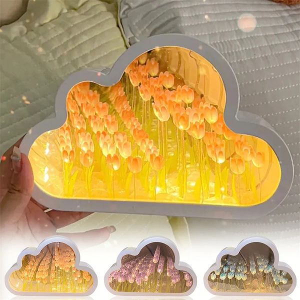 Forever Cloud Mirror Tulips DIY Tulip Night Light Tulip LED Light Birthday Gift for Girlfriend Valentines Day240603