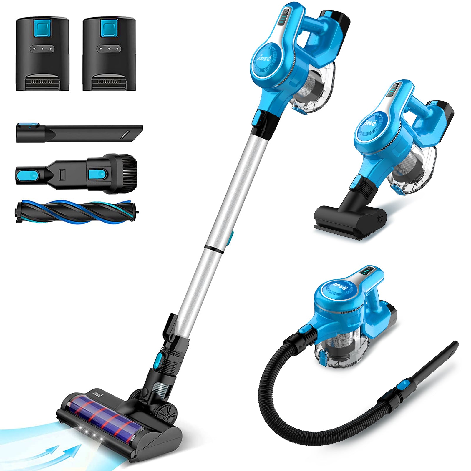 INSE Cordless Vacuum Cleaner with 2 Battery Up to 90Mins Runtime, 10-in-1 28KPa 300W Brushless Stick Vacuum, Lightweight Vacuum for Carpet Hard Floo