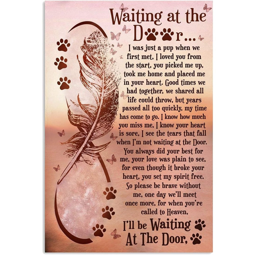 TEMU 1pc Vintage Metal Wall Decor Sign - Dog Memorial Art "waiting " With Feather & , Pet Loss Gift For Home, Kitchen, Office, Bar, Gym, Dog Decor,