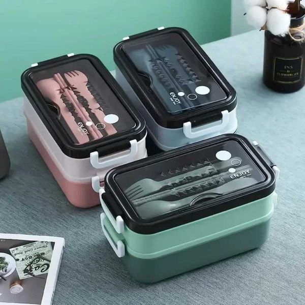 1050ML large capacity bento lunch box with tableware double-layer microwave heated food container suitable for student office workersX240831