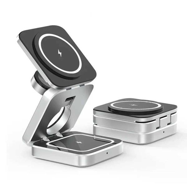 Travel 3 in 1 Magnetic Wireless Charger Foldable Stand Dock for IPhone 15 14 AirPodsiwatch for - for Samsung Galaxy S23M240731