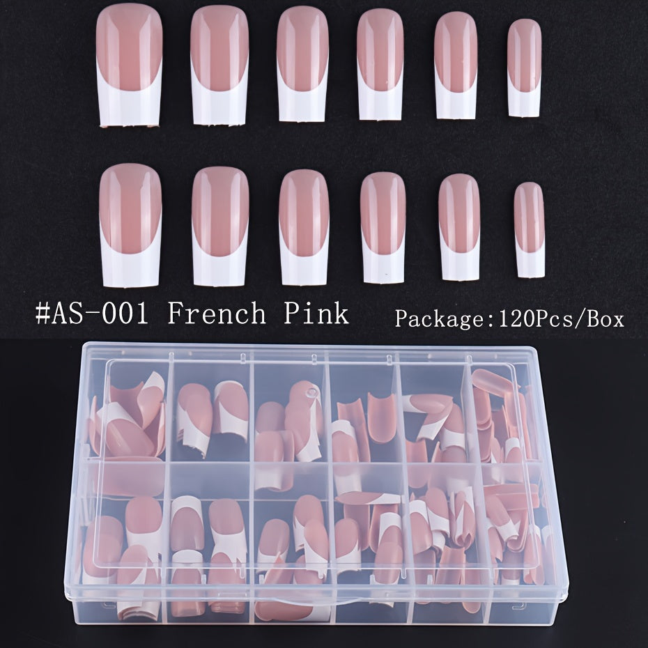 TEMU 120pcs French Manicure Nail Tips - Brown And Pink Hues, Square Shape, Medium Length, Glossy Finish