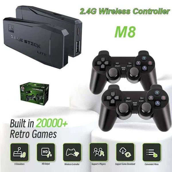 M8 Video Game Console 2.4G Dual Wireless Controller Game Stick 4K Output TV Retro Game Port PS1 SFC Game Player Y241109