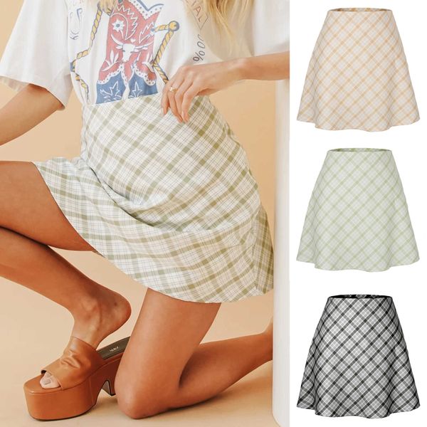 Plaid Short Skirts For Women Length Adult Bohemian Cotton Skirt WoMens Zipper Skirt Versatile Sweet Girl Plaid Half Skirt WoMens Vintage Ski