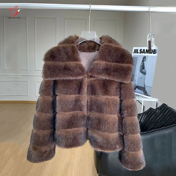 Winter y Faux Mink Fur Coat Wmen Outerwear Jacket Crystal Hooks Street Stryle Warm Overcoat Women 241211