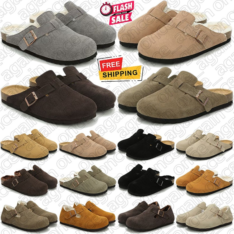 Free Shipping boston clogs Designer sandals slides shoes heels slippers sliders shearling suede mens womens sandles mules sandale luxury Flip Flops