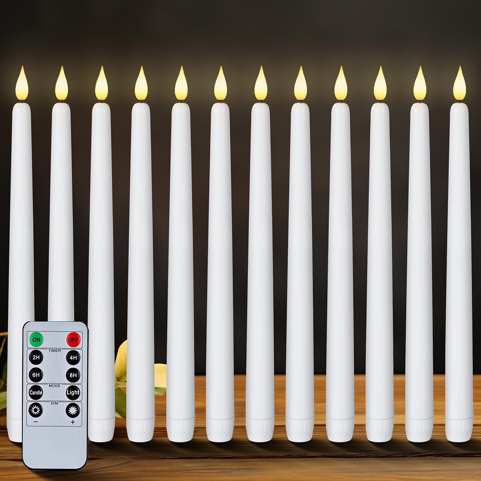 TEMU 12pcs Flameless Taper Candles, 11 Inches Taper Candles Battery Operated With Remote Timer Dimmer, Plastic Led Candlesticks With Flickering Flame