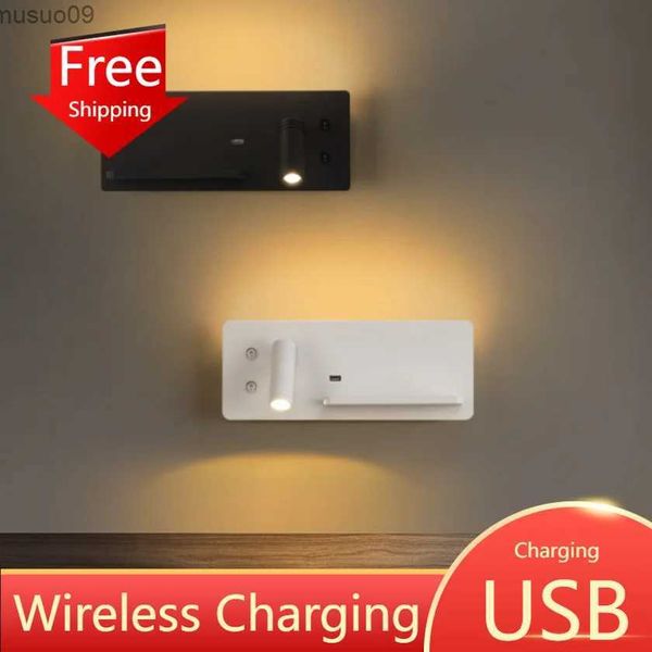 Wall Lamp Modern Hotel Wall Lamp Usb Wireless Charging Sconce Lights Reading Lighting Decoration Spotlight Background Bedroom Bedside Led
