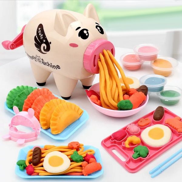 Kitchens Play Food DIY Playdough Clay Plasticine Tools Set Cute Pig Noodle Machine Mould Playdough Playsets for Kids Noodle Maker Kitchen To