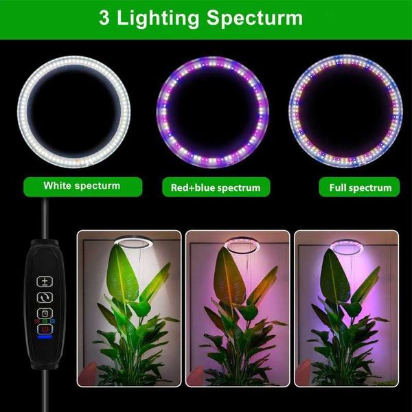 High Quality 10 LED ring grow light for indoor plants full spectrum large plant light for indoor plants USB height adjustable growth light f