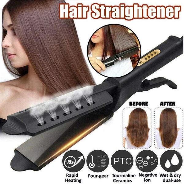 Professional Four-Gear Temperature Adjustment Ceramic Tourmae Ionic Steam Hair Straightener For Widen Panel 240713
