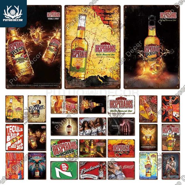 Putuo decorated beer metal logo vintage soft drink logo Tin Plaque vintage metal poster kitchen bar mens cave home wall decoration J240505