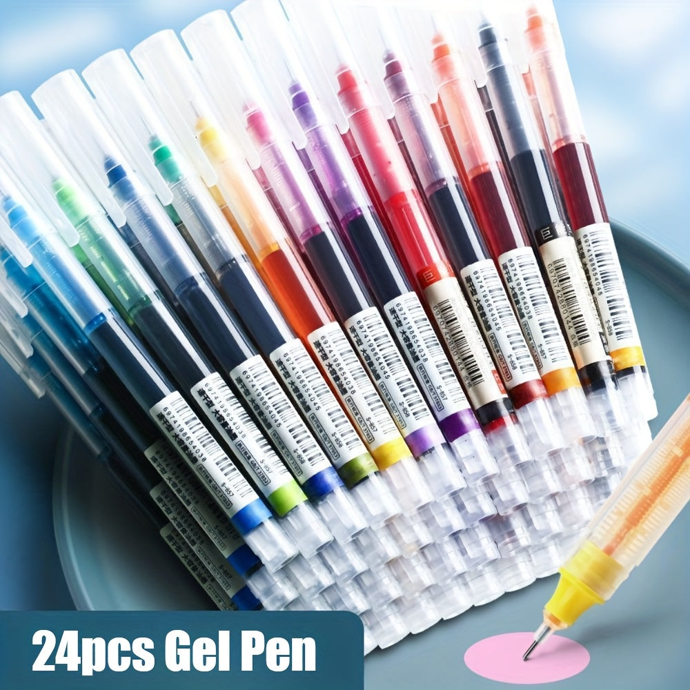 TEMU 24pcs Quick-drying Ink Rollerball Pens, 0.5mm Fine Point Gel Pens For Office & School Supplies, Smooth Writing Multicolor Pens For Note Taking,