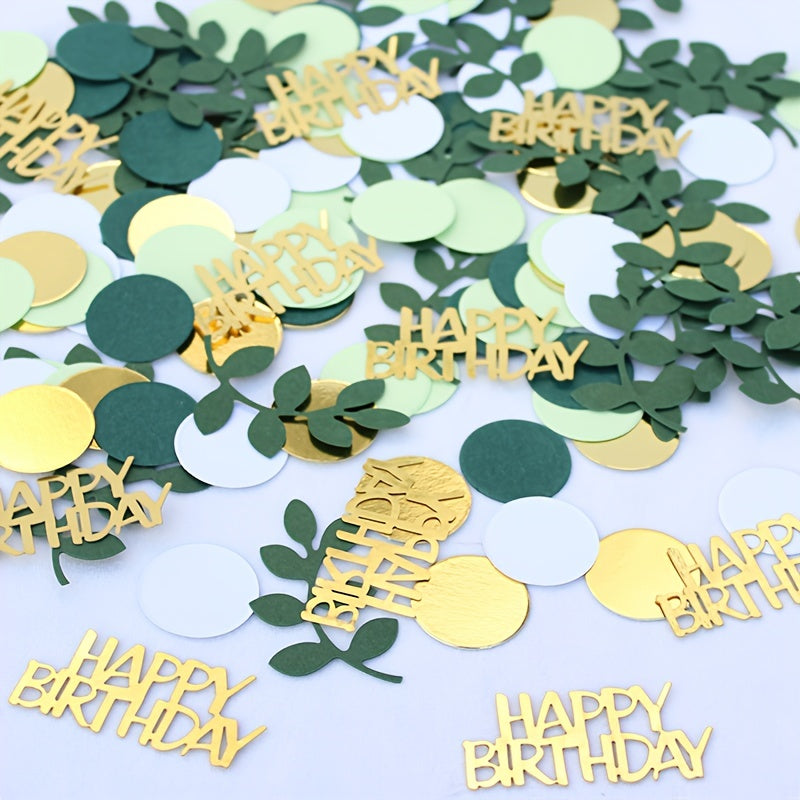 TEMU 120pcs, Birthday Party Confetti, Happy Birthday Green Leaf Round Piece Confetti, Birthday Party Table Sprinkle Props, Birthday Party Desktop
