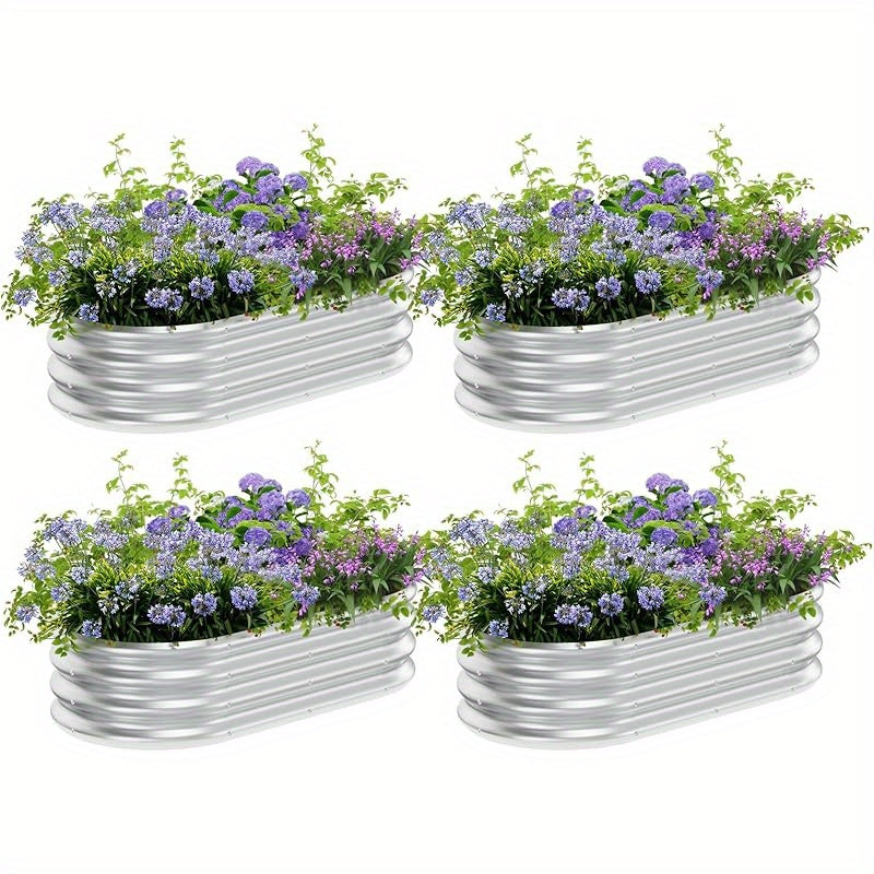 TEMU 4×2×1 Ft(1pc-2pcs-4pcs) Outdoor Galvanized Raised Garden Bed Kit, Round Metal Planter Box For Vegetables, Flowers, , Silvery, Vegetable Garden