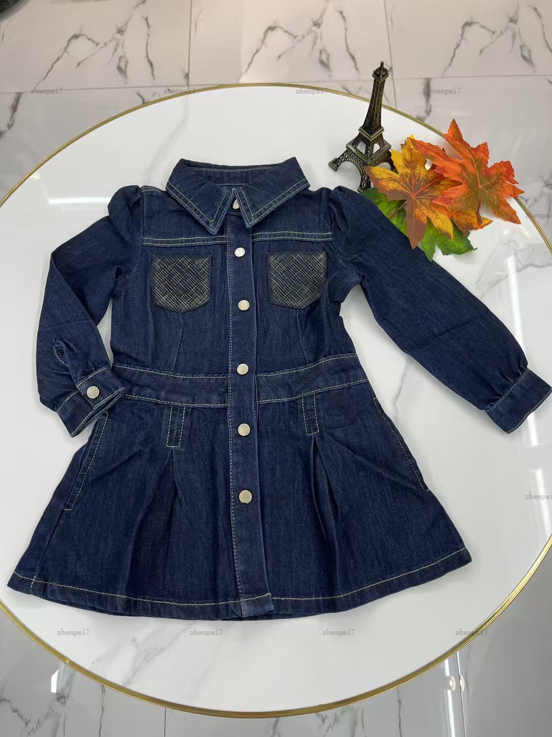 Top girls dress Denim fabric material Princess dress kids designer clothes spring and autumn partydress baby skirt A218X06N000