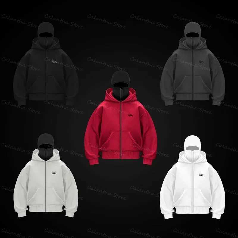 Men&#039;s Hoodies Sweatshirts Winter mens hoodie with Balaclava face mask zipper design outdoor activity jacket hiking and running sweater T241223